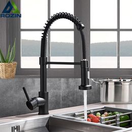 Kitchen Faucets Rozin Matte Black Kitchen Faucet Deck Mounted Mixer Tap 360 Degree Rotation Stream Sprayer Nozzle Kitchen Sink Cold Taps 230207