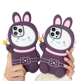 Shockproof Phone Cases Silicone Anti-fall All-Pack Soft Case Cute Three-dimensional Purple Rabbit Protection Back Cover For Apple 14 Iphone 13 Plus Pro Max 12 11