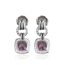 Luxury Women Stud Earrings Elegant Inlaid Amethyst Zircon Dangler High Jewellery Banquet Wedding Birthday Gift