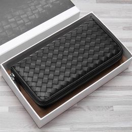 New Leather Men's Wallet Long Woven Leather Bag Luxury Clutch Simple Fashionable Lady Wallet Large Capacity Sheepskin3118