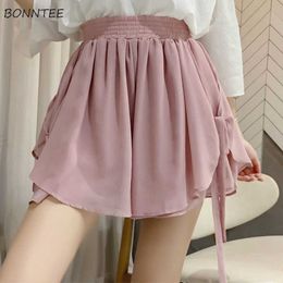 Women's Shorts Women Chiffon Double Layers Elastic Waist Korean Summer Hot Short Breathable Casual Slim Elegant Vintage Womens Y2302