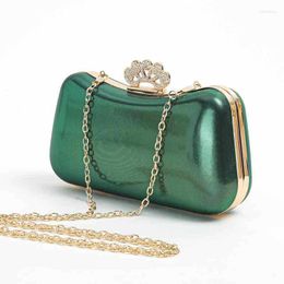 Evening Bags Mutl-color Solid PU Leather Pillbox Bag Elegant Crown Rhinestone Hasp Mini Clutches Phone Wallet Cocktyail Party