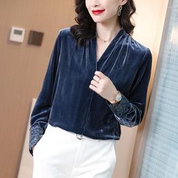 Women's Blouses Women Blouse Gold Velvet Jacket Female 2023 Spring Autumn Clothes Loose V-neck Long Sleeve European Fashion