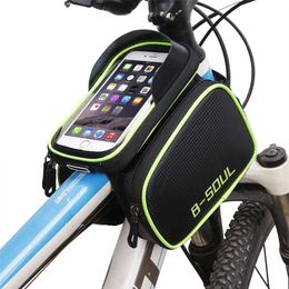 B - SOUL Bicycle Frame For Head Top Tube Waterproof Bike Bag & Double Pouch Cycling For 6 2 in Mobile Phone Bicycle accessories183F