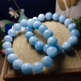 Strand Natural Crystal Bracelet Blue Gemston Round Beads 13-12.5mm