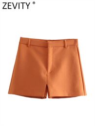 Women's Shorts ZEVITY New Women Fashion Orange Color Lady Zipper Fly Casual Slim Chic Pantalone Cortos P216 Y2302