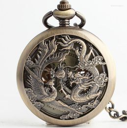 Pocket Watches Vintage Hollow Dragon Phoenix Roman Dial Steampunk Watch Mechanical Hand Wind Skeleton Men Women Gift With Chain