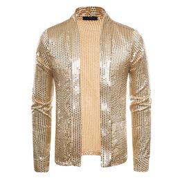 Mens Suits Blazers Shiny Gold Sequins Blazer Jacket Men Brand Slim Fit Cardigan Nightclub Party DJ Stage Clothers for Male 230209