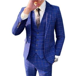 Mens Suits Blazers Arrival Men Business Casual Slim Plaid Fit Suit Jacket Coat Male High Quality Wedding 3 Pieces Set Blazes Pant Vest 230209