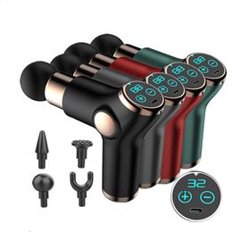 LCD Display 32 Speed Mini Fascia Electric Muscle Gun Deep Tissue Fitness Massager For Pain Relief Body Relaxation 0209