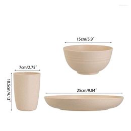 Bowls 1 Set Wheat Straw Plastic Tableware Dinner Plate Bowl Cup Microwave Safe Unbreakable Reusable Eco-friendly T21C