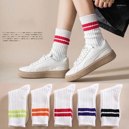 Women Socks Double-needle Thick Thread Autumn Winter Thickened Men's And Women's Ins Trend Mid-tube Japanese Solid Color Cotton