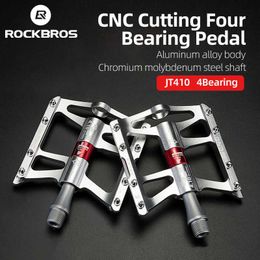 Bike Pedals ROCKBROS Cycling 4 Bearings Bicycle Pedal Anti-slip Ultralight CNC MTB Bike Pedal Sealed Bearing Pedals Bicycle Accessories 0208