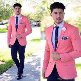 Men's Suits Handsome Bridegroom Men Suit Set Slim Fit Man Groom Tuxedos Prom Wedding Groomsmen Casual Pink Blazers (Jacket Pants)