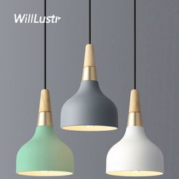 Minimalist Metal Pendant Lamp Creative Macaron Color Hotel Store Bar Cafe Dinning Room Bedside Modern Wood Hanging Lighting