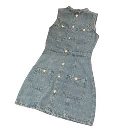 Women Casual Denim Dress Vintage Style Sleeveless Dresses Spring Summer Sleeveless Dress Designer Dress