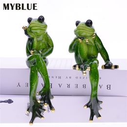 Decorative Objects Figurines Animal Resin Thinking Couple Frog Figurine MYBLUE 2PcsSet Kawaii Garden Miniature Nordic Home Room Table Deco 230208