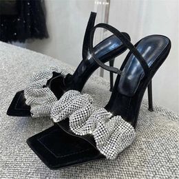 Sandals Sexy Black Women Sandals 9CM High Heel Prom Dress Shoes Woman Crystal Decor Women Pumps Gladiator Sandalias Mujer Verano 2023 T230208