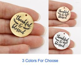 Charms "Thankful And Blessed" Stainless Steel 25mm High Polish Mirror Surface Jewellery Pendant Tag