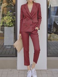 Womens Two Piece Pants Spring Elegant Casual Blazer Pantsuits Striped Jacket Pencil Pant 2 Set Lady Formal Business Trouser Suit 230209