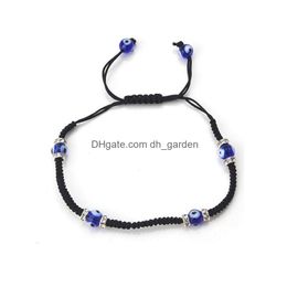 Beaded Creative Blue Eye Red Rope Bracelet Strands Hand Woven Round Diamond Demon Evil Eyes Drop Delivery 202 Dh3Ht