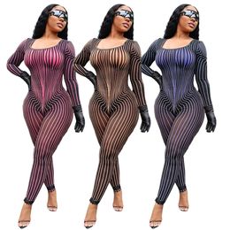 Designer Mesh Jumpsuits Women Bodycon Rompers Sexy See Through Long Sleeve Jumpsuits One Piece Outfits Spring Summer Clothes Night Club Wear Wholesale 9245 best qua