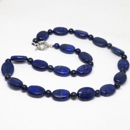 Chains Unique Design Blue Lapis Lazuli 13 18mm Oval Beads 6mm Spacer Accessories High Grade Women Diy Necklace 18inch B1449