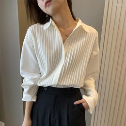 Women's Blouses Three-dimensional Piano Pleated Loose Korean Casual Long-sleeved White Shirt Early Autumn Women Tops 2023