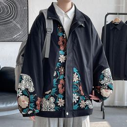 Men's Jackets Spring Men Patchwork Large Stand Collar Embroidery Bud Jacket Chinese Style Zipper Casual Oversized Unisex Coats