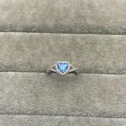 Cluster Rings S925 Sterling Silver Ring Luxury Heart-shaped Blue Pavement Diamond Elegant Personality Wedding Women's