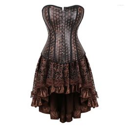 Bustiers & Corsets Sexy Steampunk Corset With Dress Skull Print Waist Trainer And Skirt Halloween Cosplay Costume For Women Plus