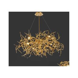Pendant Lamps Modern Luxury Aluminium Chandelier Light Led Gold Curved Tree Branch Hanging Lamp Art Deco Living Room Dining Table Vil Dhndu