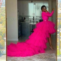 Skirts Fuchsia Ruffles Tulle Women Chic Pink High Low Draped Bridal Long Wedding Prom Party Skirt 2023