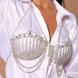 Stonefans Fashion Bikinis Rhinestone Bra Chain Chest Accessories Nightclub Clothing Festival Crystal Body Jewelry Top for Women