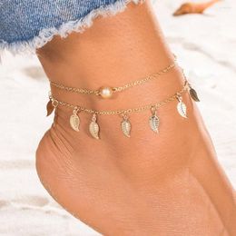 Anklets Bohemian Double Layer Beads Ankle Bracelet For Women Leg Chain Leafs Tassel Anklet Summer Beach Foot Jewellery Accessories