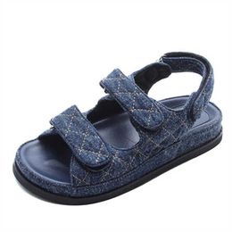 Casual Flats Blue Summer Denim Plaid Women Sandals Beach Shoes Woman Sandalias Mujer Footwear Thick Sole Gladiator Sandal T230208 162