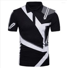 Men's Polos ZOGAA 2023 Mens Short Sleeve Polo Shirt Casual Colour Matching Striped Men Business Lapel Black And White Breathable