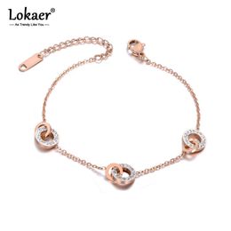 Link Chain Lokaer Titanium Stainless Steel White Clay Circle Charm Bracelets For Women Girls Gold Plated Chain Link Bracelet Jewellery B19112 G230208