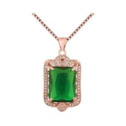 Anh￤nger Halskette Luxus gr￼nes Turmalin Halskette Brasilianer Natural Smaragd 18K Ros￩gold Schmuck Geschenk Drop Lieferung Anh￤nger DH0YU