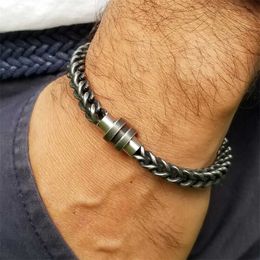 Link Chain Black Chain Link Men Bracelet Handmade Punk Rock Stainless Steel Motorcycle Bracelets Male Hand Jewellery Accessories Boyfriend G230208