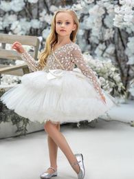 Girl Dresses Puffy Ivory Dress Knee Length Princess Dres Flower Cute Baby Birthday Party