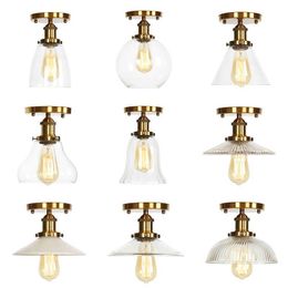 Loft Industrial Decor Lights Living Room Bedroom Porch Gold Glass Vintage Ceiling Lamp Plafonnier LED 0209