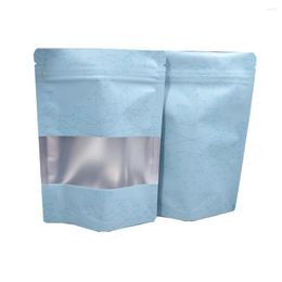 Storage Bags 50Pcs Blue Aluminum Foil Stand Up Bag With Frosted Window Printed Grip Seal Food Candy Coffee Pack Pouches