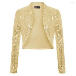 Women's Jackets Women Coats Sequined Bolero Shrug Long Sleeve Open Front Sparking Sequins Fashion Vintage Slim Solid Autumn Lady Tops Female