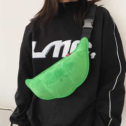 Funny Fashion Women Cute Plush Green Pea Pods Crossbody Edamame Chest Bag Belt Waist Packs Large Capacity Tote Handbag Messenger 230209