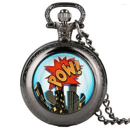 Pocket Watches Retro Mens Necklace Watch POW City Design For Boy Quartz Arabic Numeral Teenager