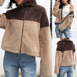 Women's Jackets Fleece Top Petite Womens Lined Flannel Tailo Jacket Women's Fall And Winter Thickened H Zipper Color Blocking