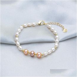 Beaded Wholesale 57Mm Freshwater Pearl Bracelet Mixedcolor Riceshaped Lady For Girlfriends Mothers Birthday Gift Drop Dhogl