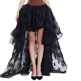 Skirts Gothic Steampunk Maxi Tulle Lace Floor Train Skirt Hip Hop Floral High Low Outfit Show Dance Mesh For Women Plus SizeSkirts