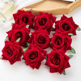 Decorative Flowers 10Pcs Red Flannel Rose Artificial Scrapbooking Candy Box Wedding Centre Layout Christmas Party Garden Home Decor